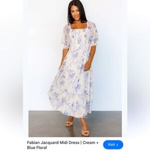 Baltic Born Blue and White Puff Sleeve Midi Dress boho wedding guest party